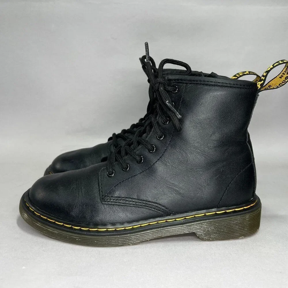 Dr. Martens Boots Boy's Size 2 1460 Softy T Black Leather Lace Up Combat‎ Boots